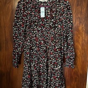 LOFT Black Dress with Multicolor Heart Pattern